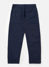 The Navy Linen Slub Weave Dizzy Trouser is shown from the back as a flat lay against a plain white background. The trousers feature a wide-leg, loose fit and two rear patch pockets. The navy blue fabric has a distinct, textured linen slub weave.