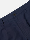 The Navy Linen Slub Weave Dizzy Trouser is shown from the rear as a flat lay against a plain white background. The image highlights the wide-leg silhouette and the rear pocket detailing. The navy fabric features a visible slub weave texture throughout.
