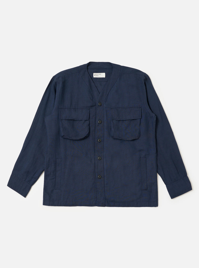 Navy Linen Cotton Shirting Parachute Shirt