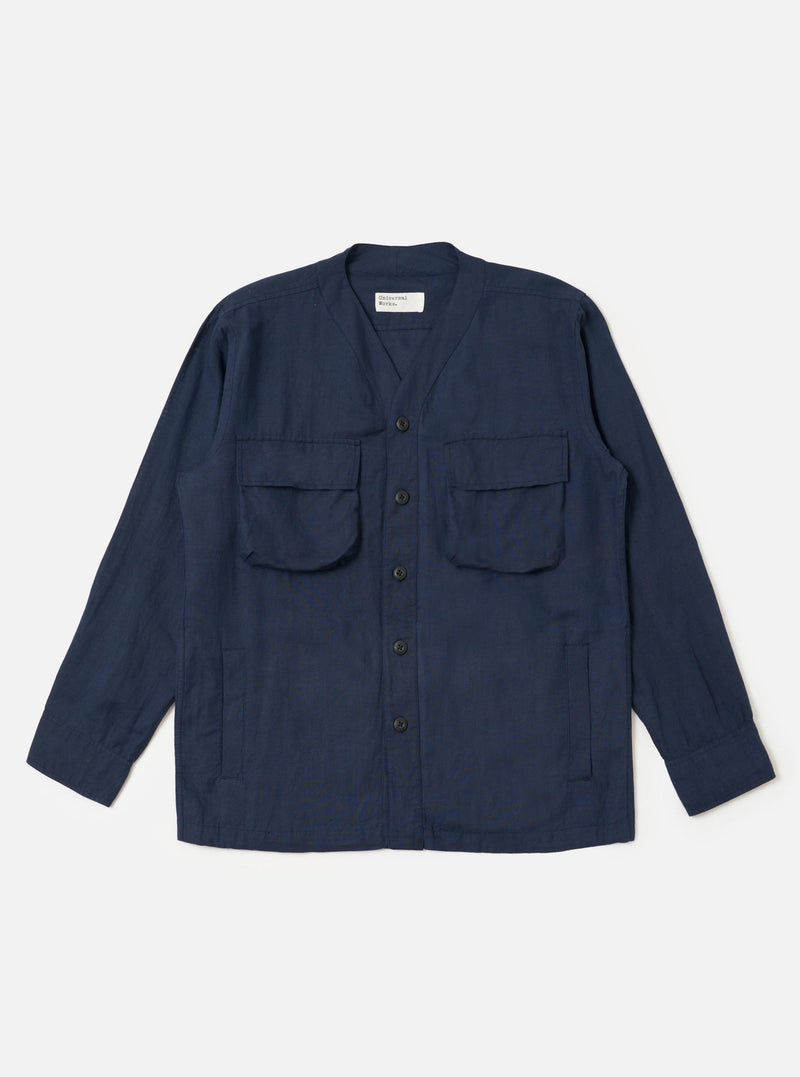 Navy Linen Cotton Shirting Parachute Shirt