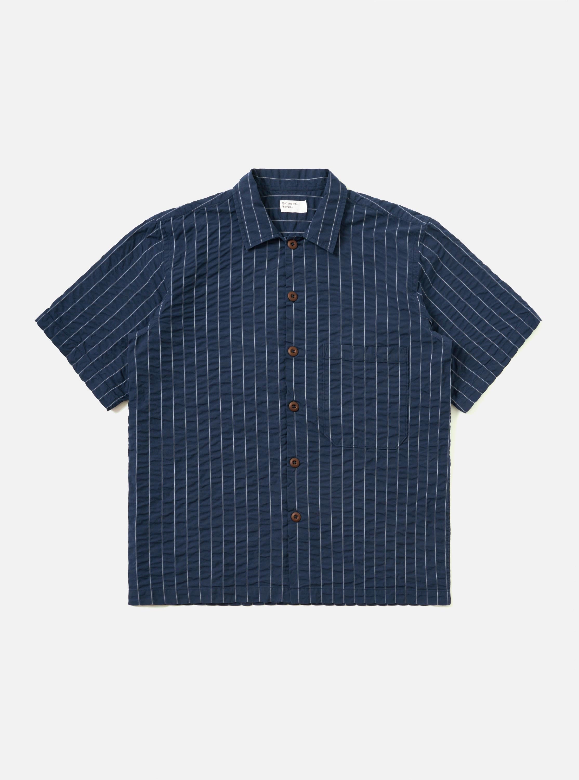 Men's Navy Seersucker Striped S/S Fatigue Shirt – Universal Works