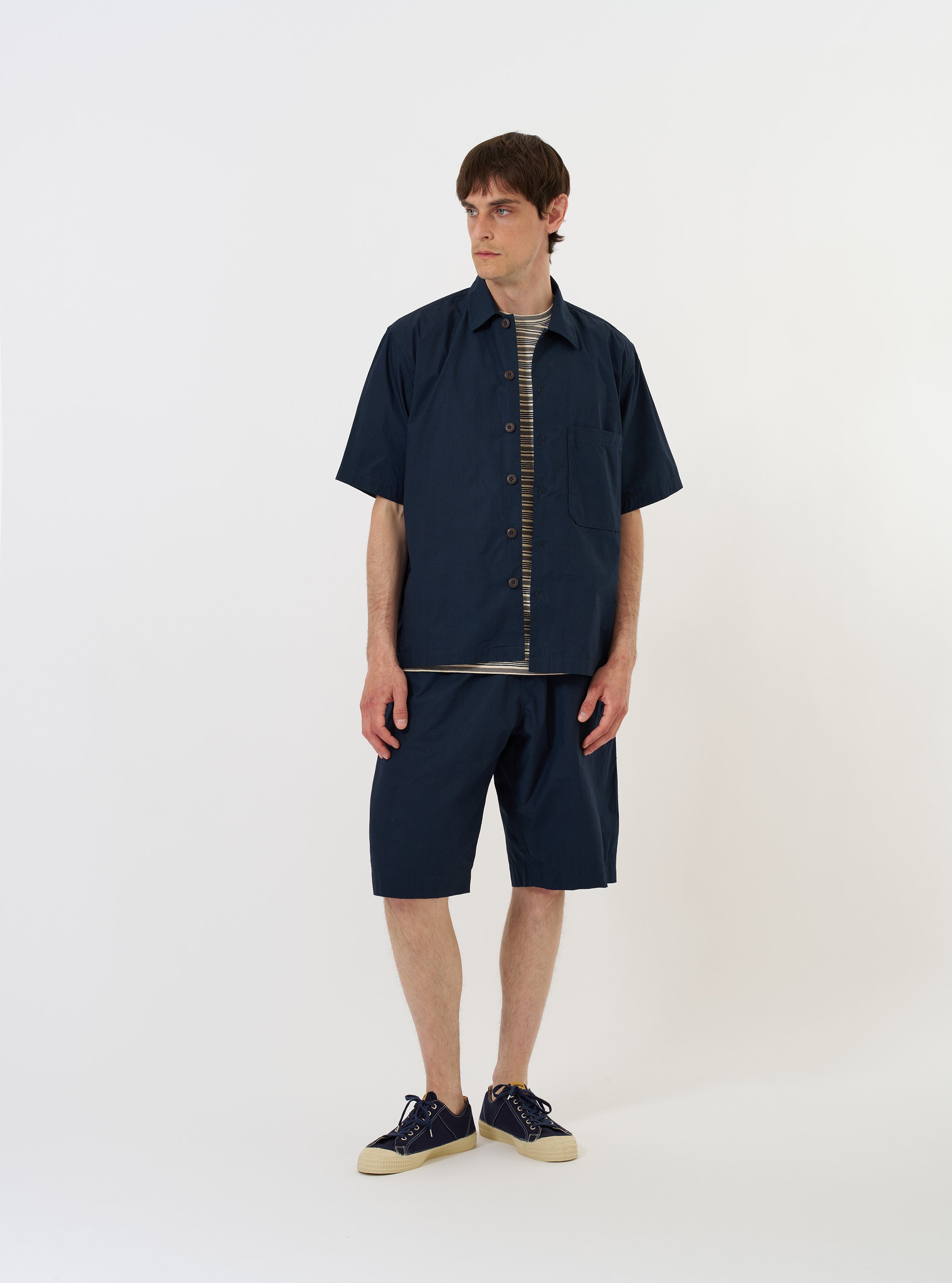 Men's Navy Paper Touch Cotton S/S Fatigue Shirt – Universal Works