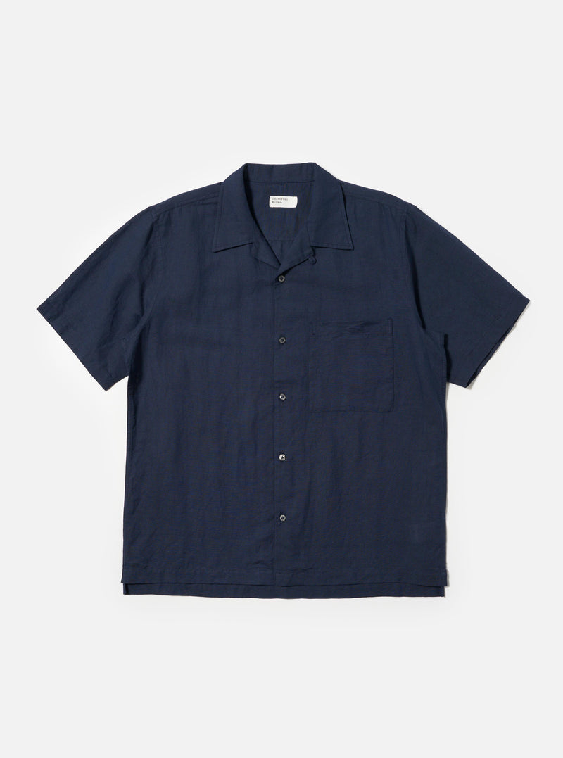 Navy Linen Cotton Shirting Camp Shirt