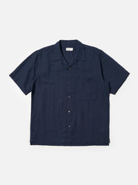 Navy Linen Cotton Shirting Camp Shirt