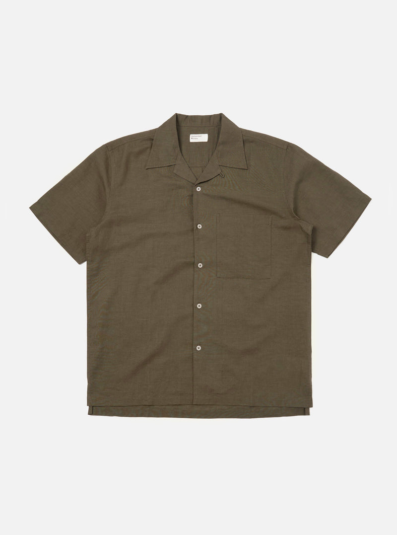 Olive Linen Cotton Shirting Camp Shirt