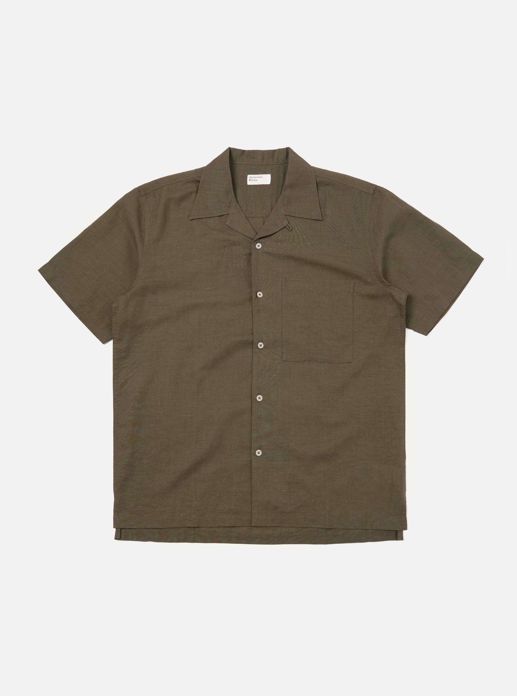 Men's Olive Linen Cotton Shirting Camp Shirt