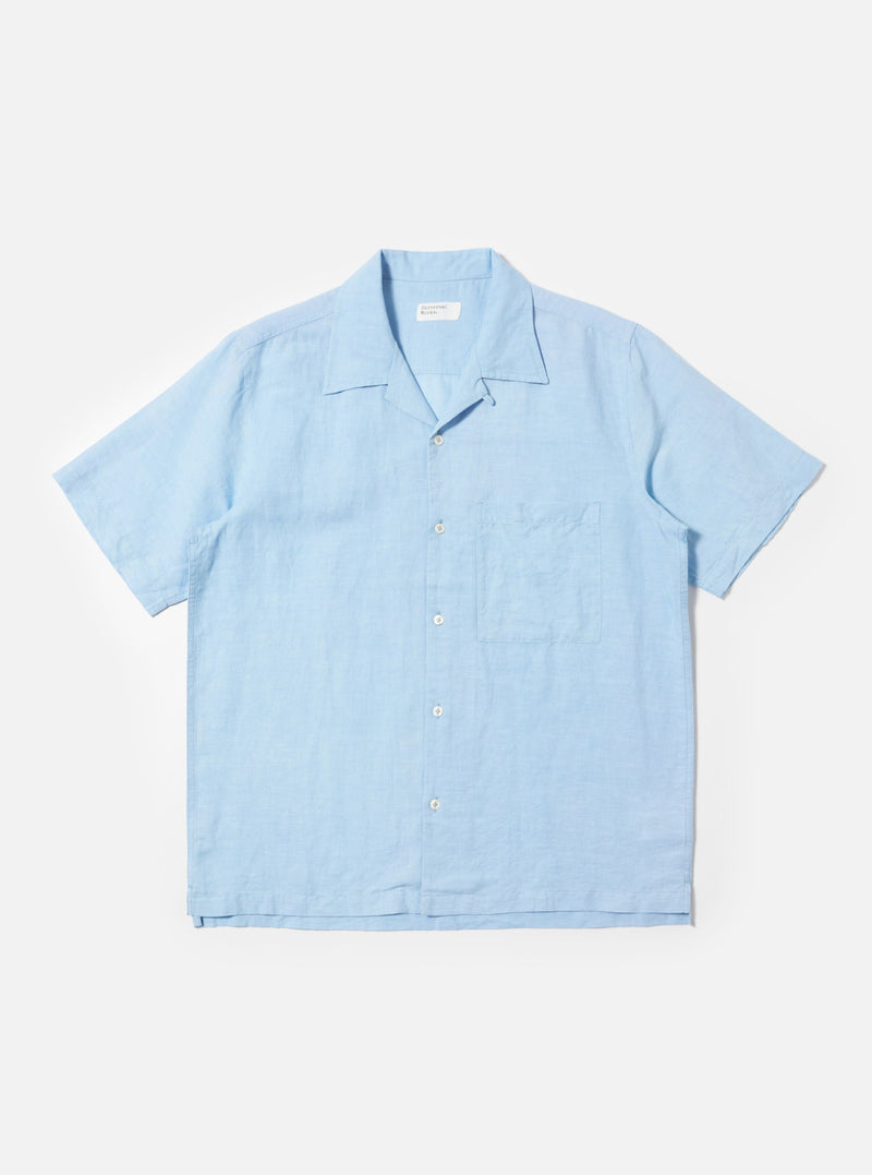 Pale Blue Linen Cotton Shirting Camp Shirt