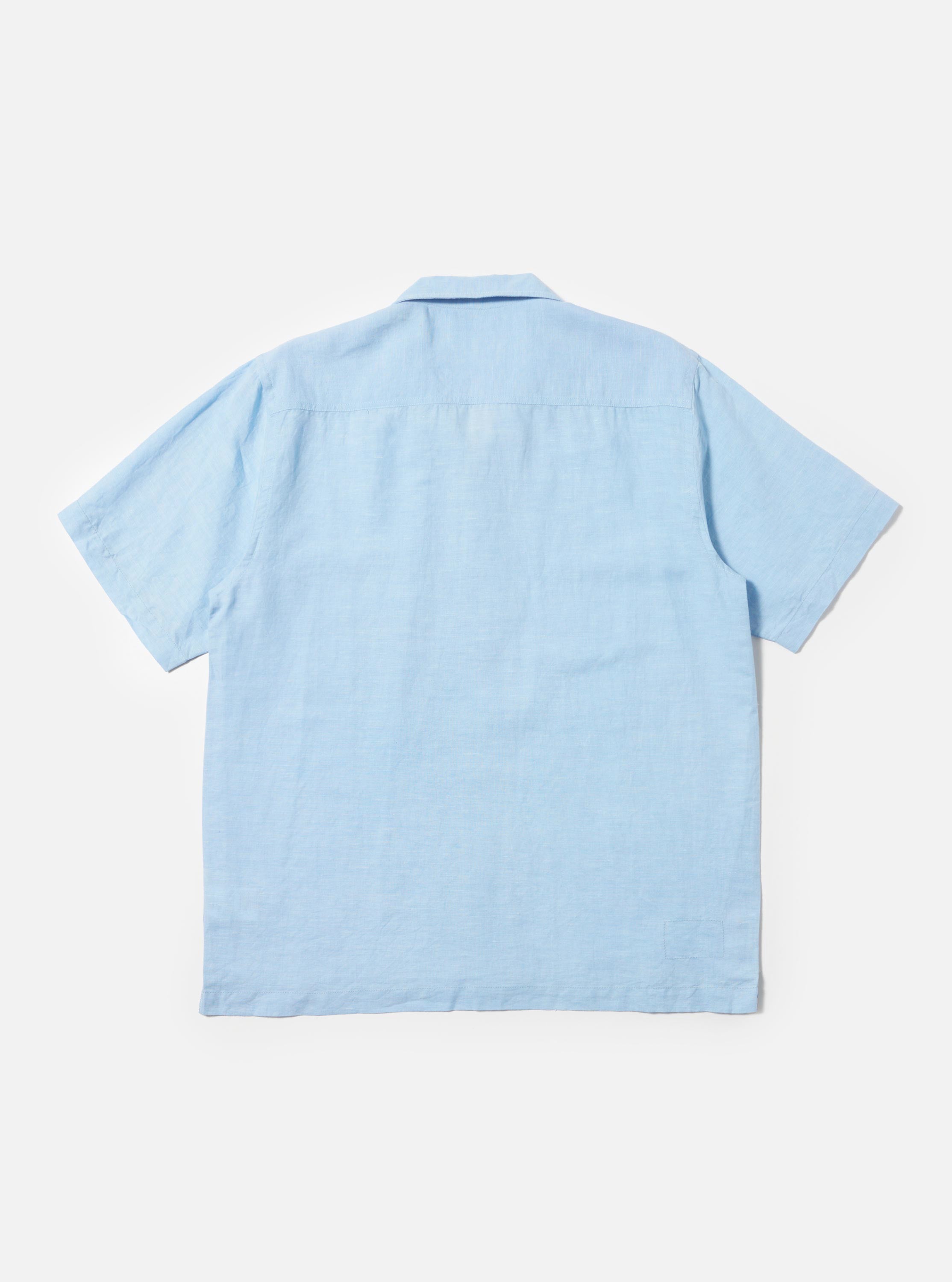 Men's Pale Blue Linen Cotton Shirting Camp Collar Shirt