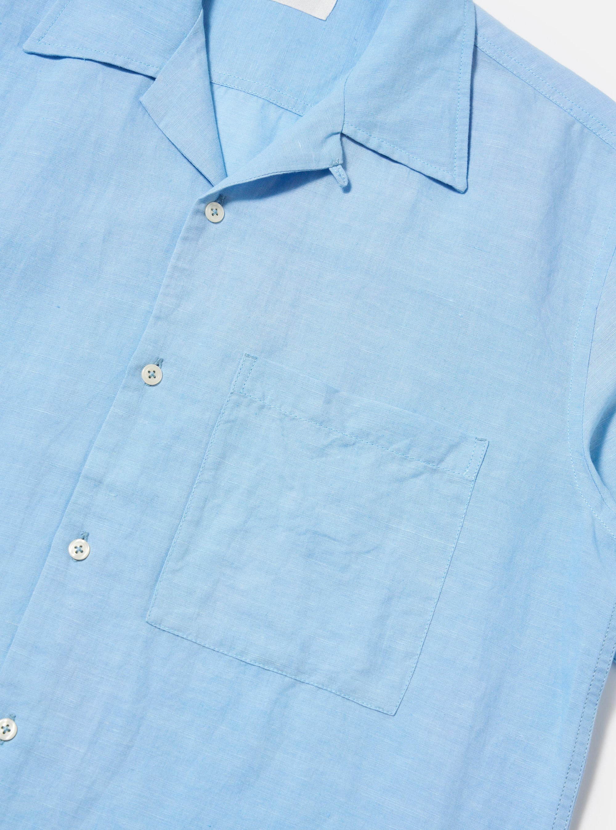 Pale Blue Linen Cotton Shirting Camp Shirt