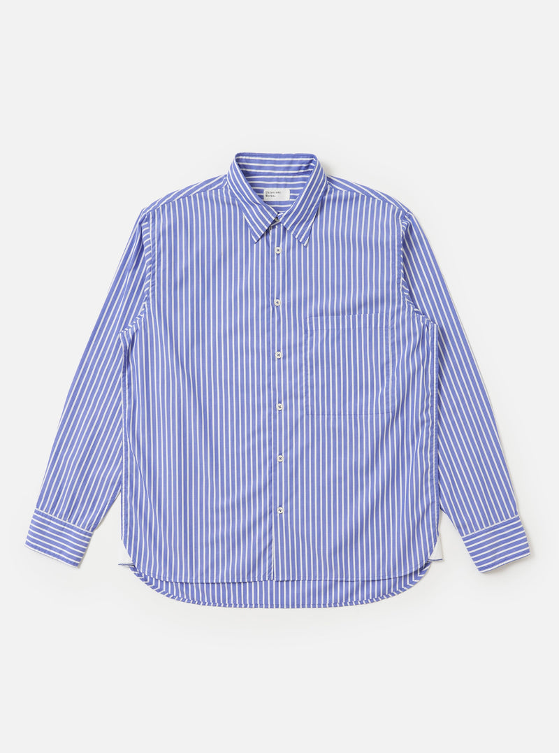 Blue/White Cotton Stripe Square Pocket Shirt