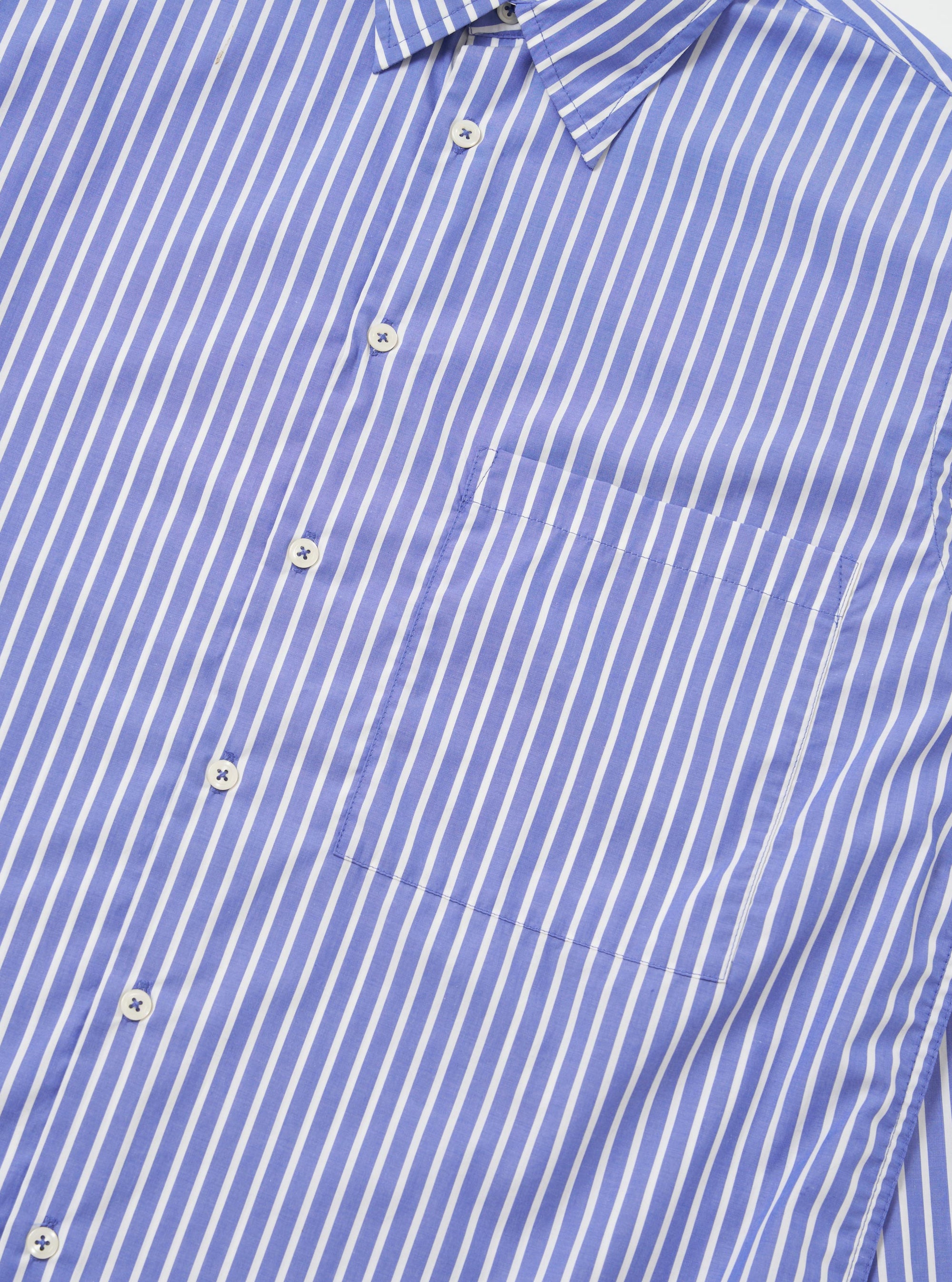 Blue/White Cotton Stripe Square Pocket Shirt