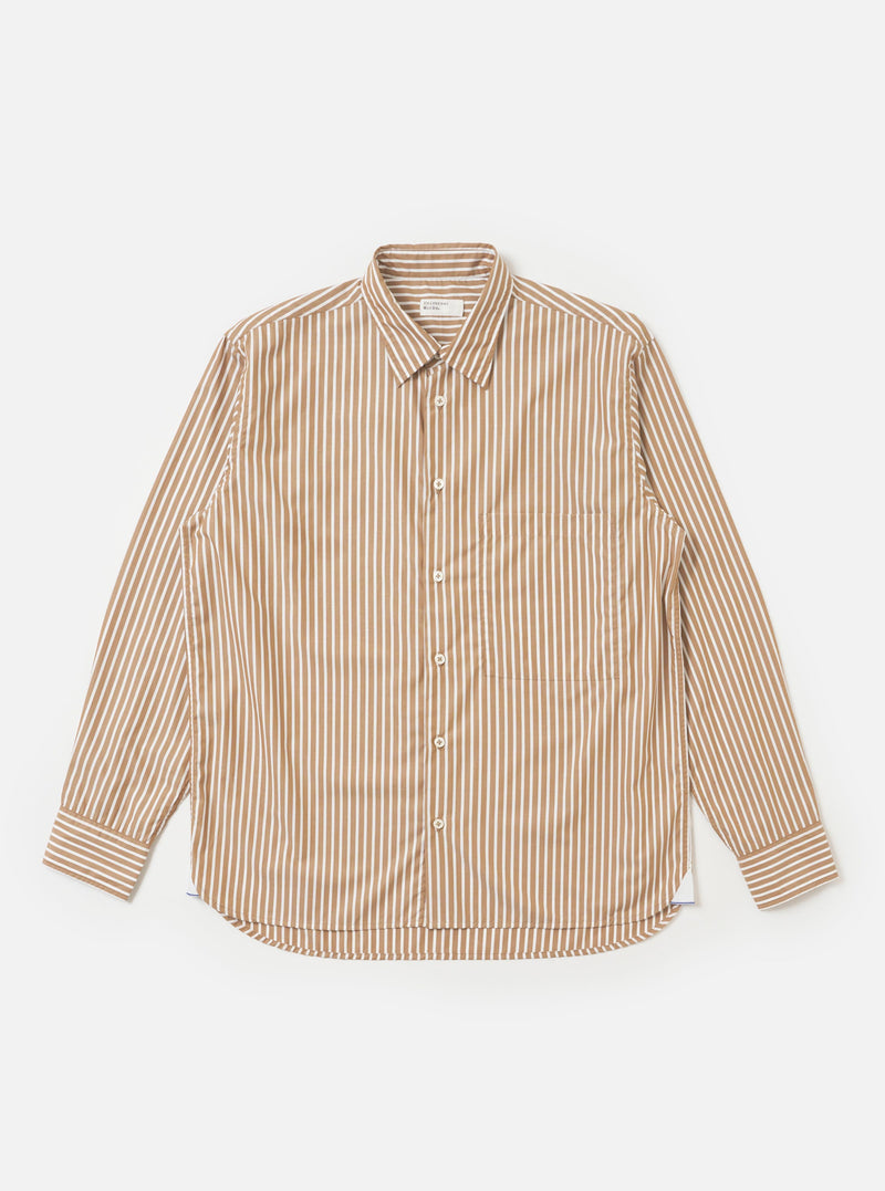 Brown/White Cotton Stripe Square Pocket Shirt