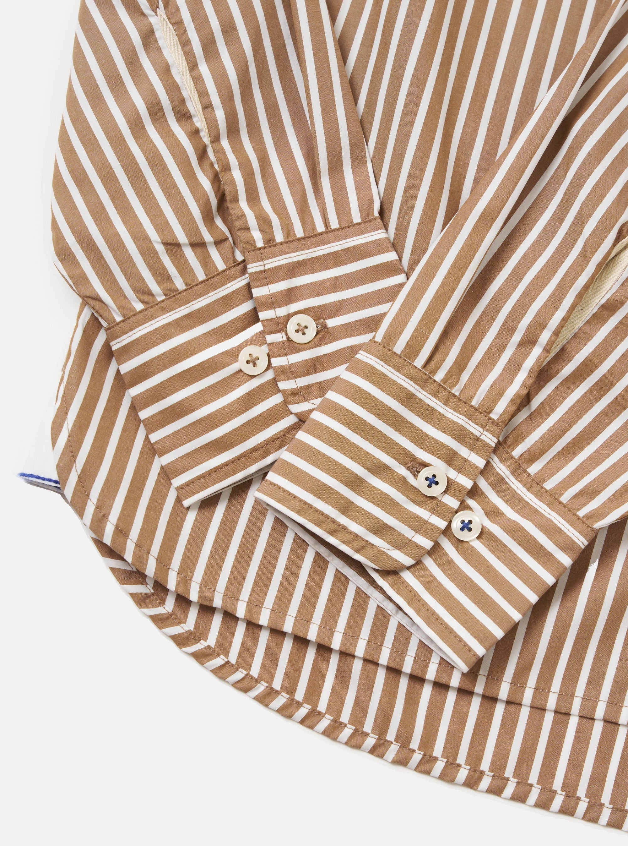 Brown/White Cotton Stripe Square Pocket Shirt