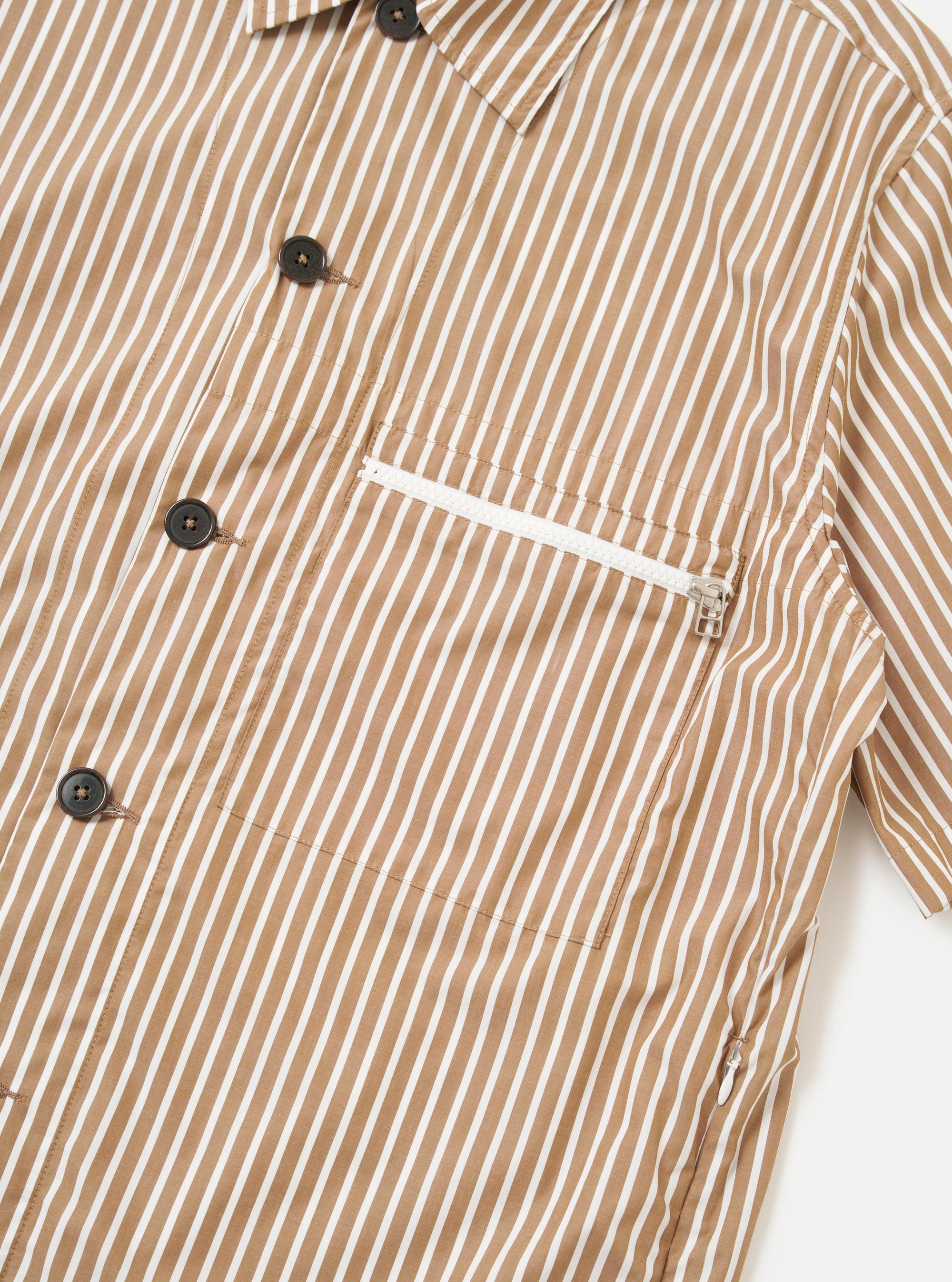 Brown/White Cotton Stripe Z Tech Overshirt