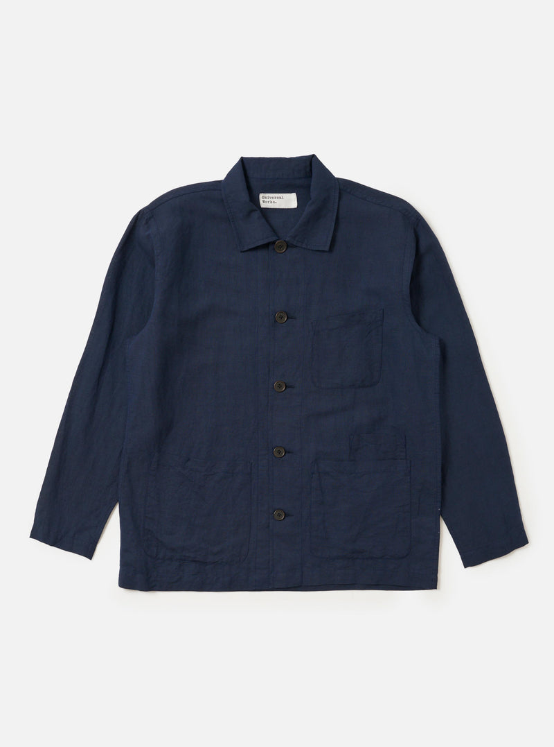 Navy Linen Cotton Shirting Bakers Overshirt