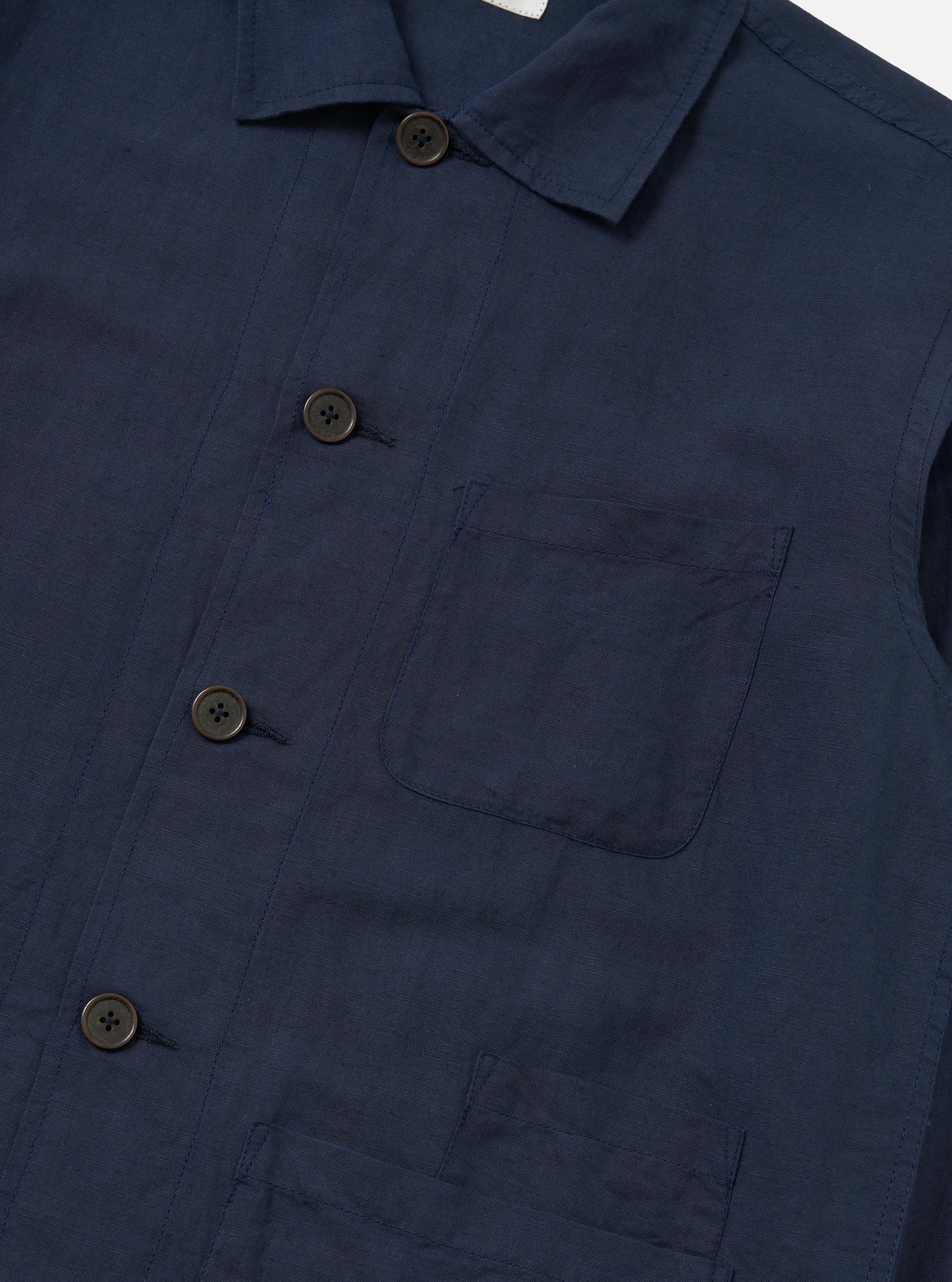 Navy Linen Cotton Shirting Bakers Overshirt