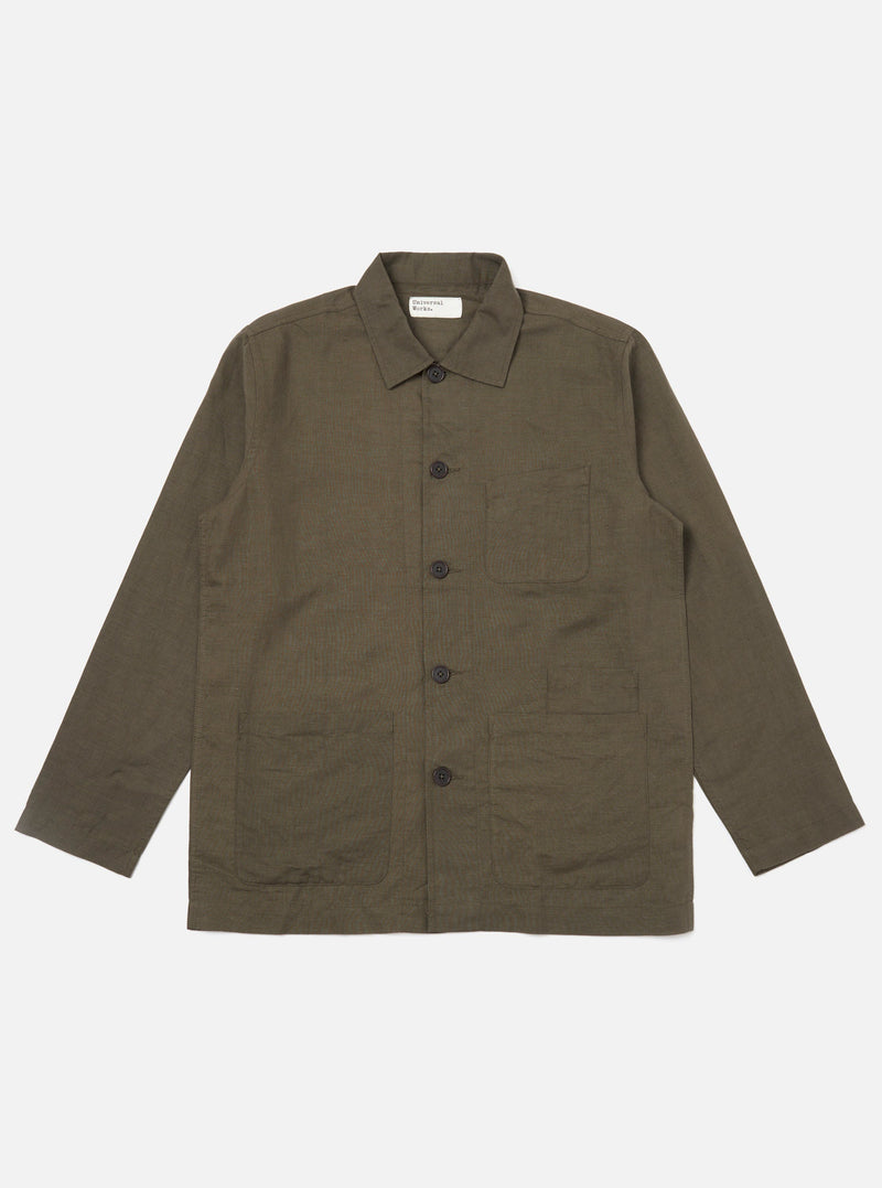 Olive Linen Cotton Shirting Bakers Overshirt
