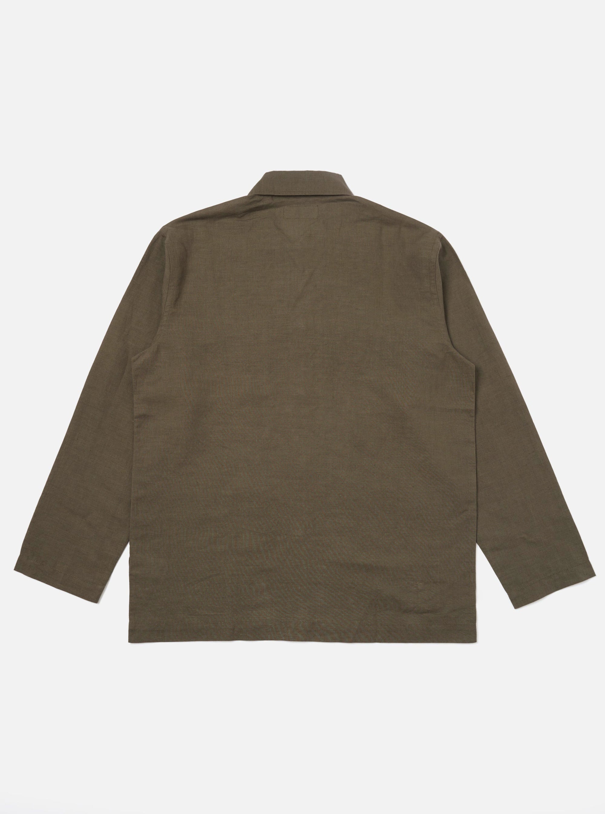 Olive Linen Cotton Shirting Bakers Overshirt
