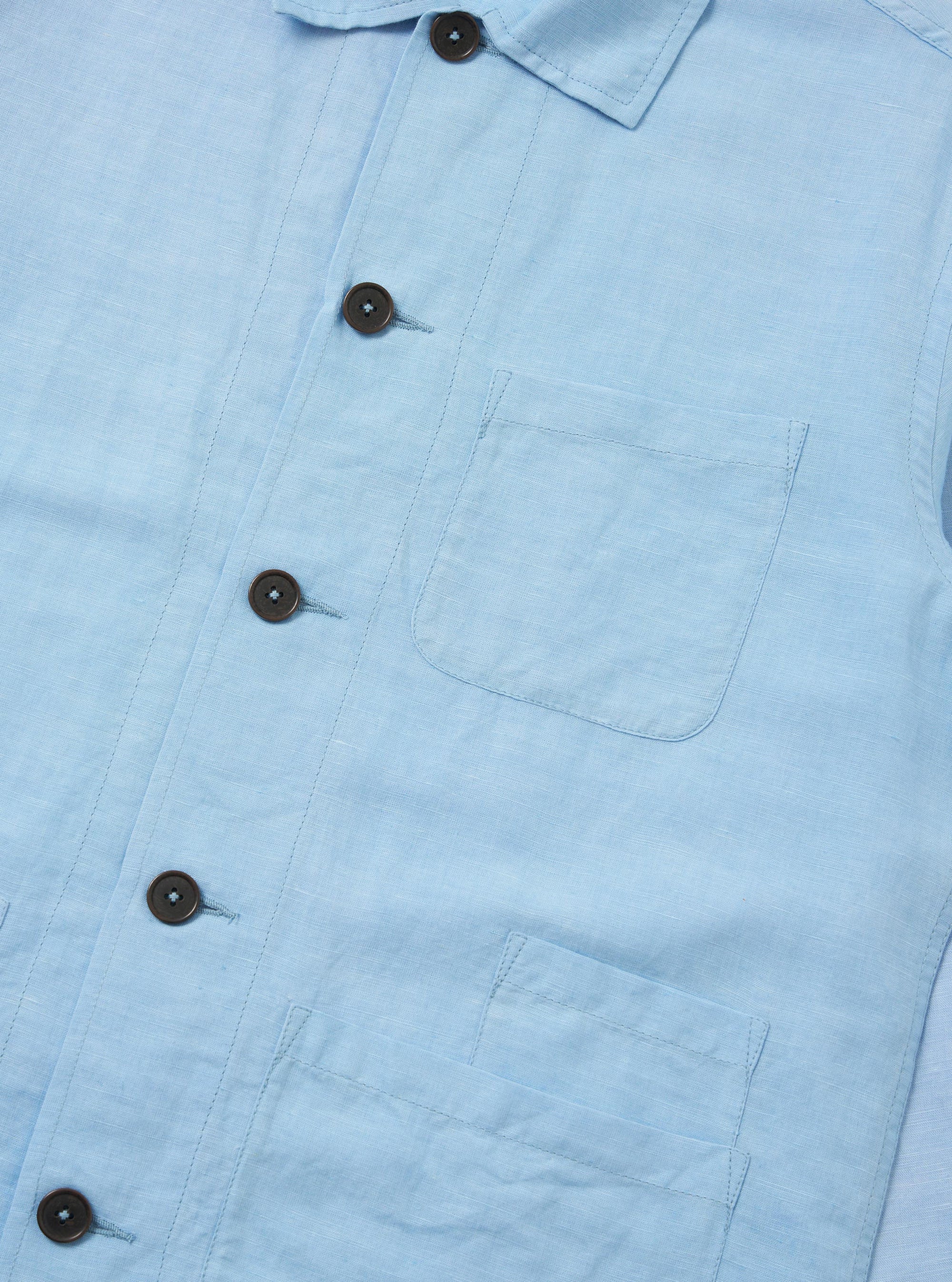 Pale Blue Linen Cotton Shirting Bakers Overshirt