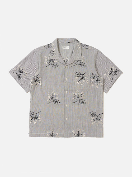 Grey Hand Embroidered Stripe Cotton Road Shirt