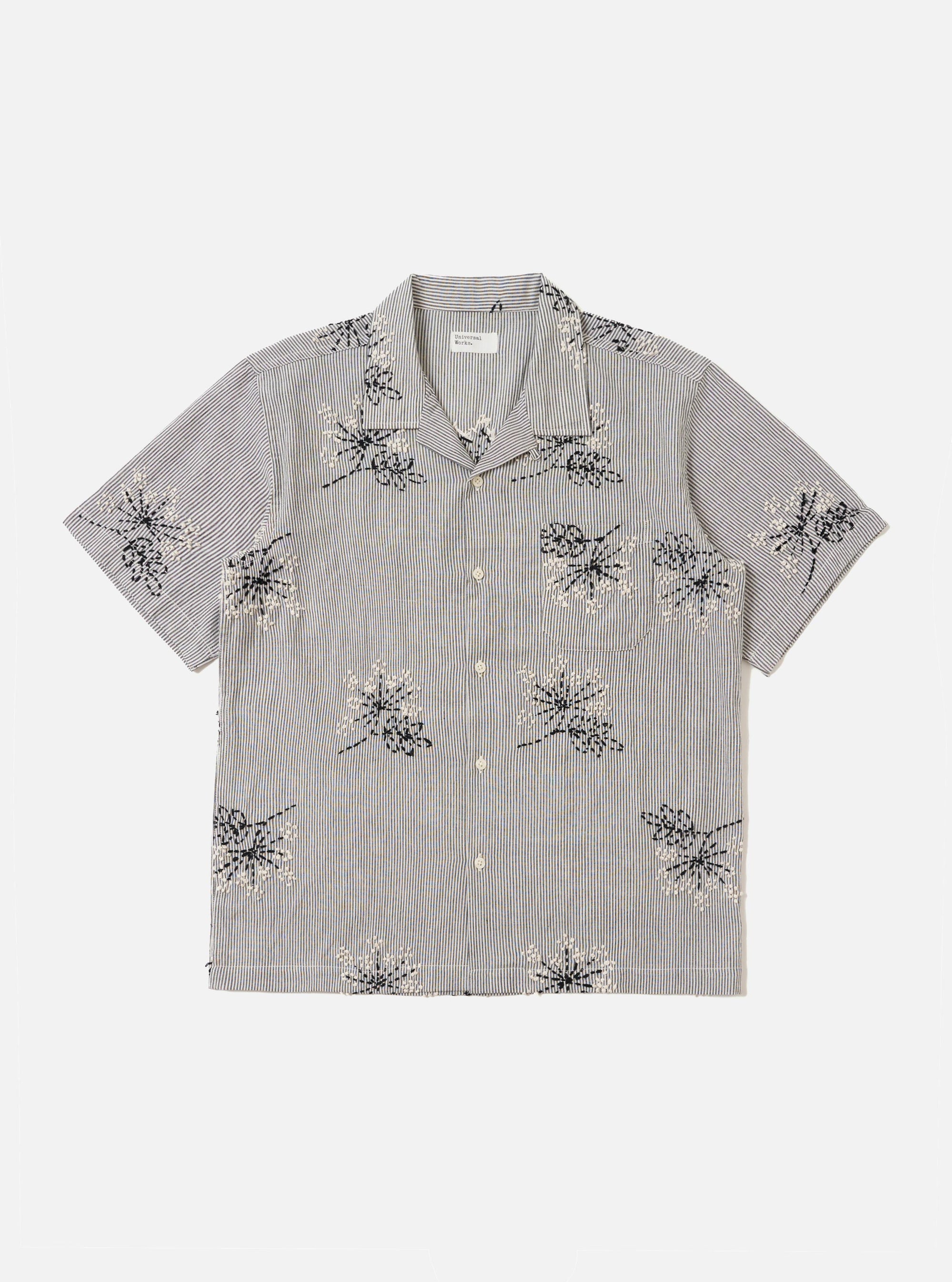Grey Hand Embroidered Stripe Cotton Road Shirt