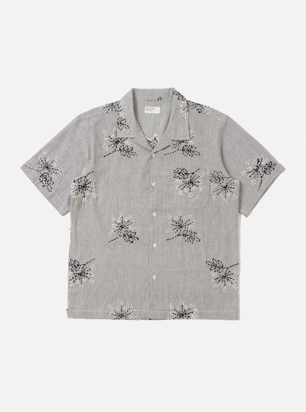 Men's Grey Hand Embroidered Stripe Cotton Road Shirt – Universal Works
