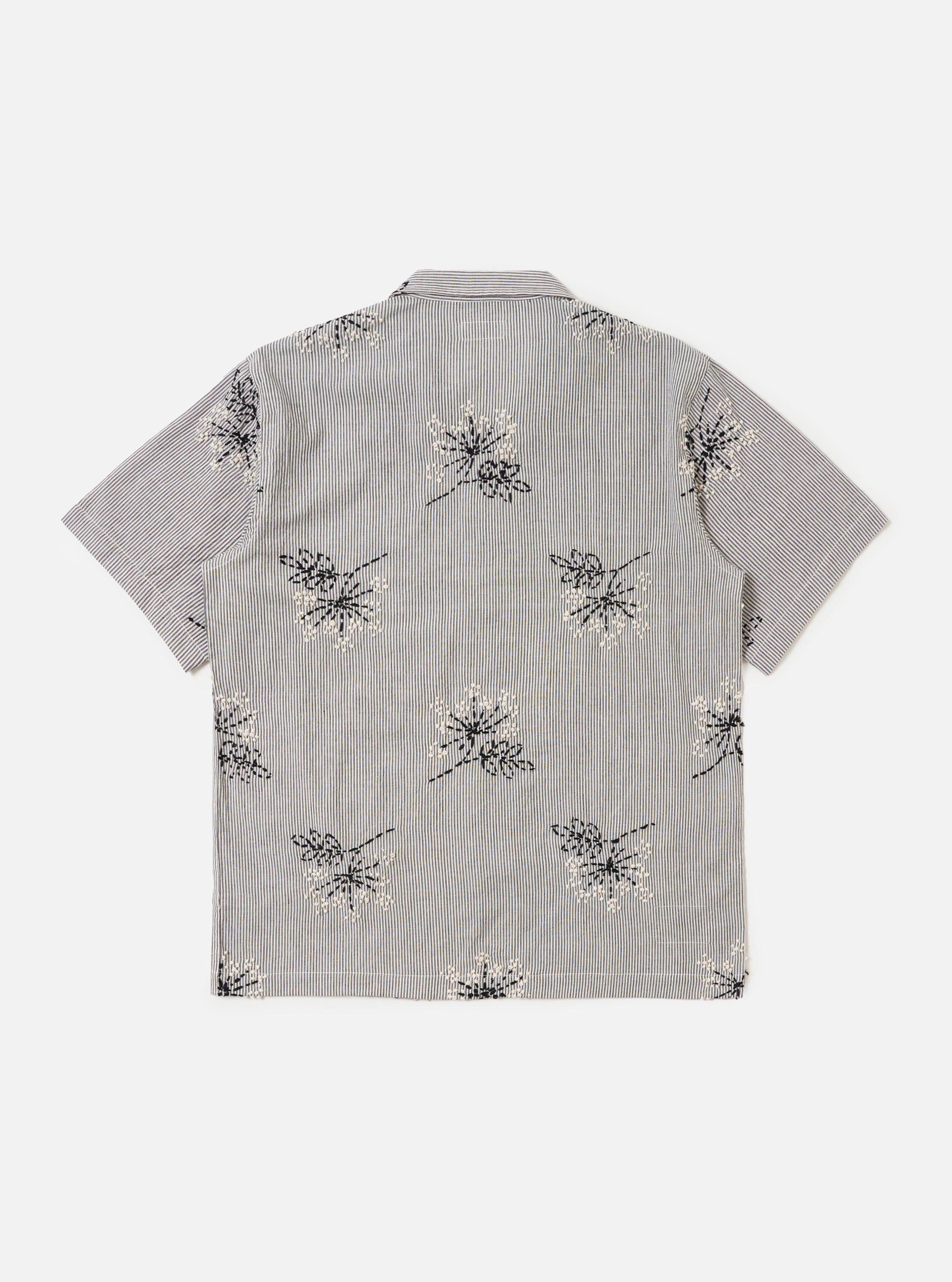 Grey Hand Embroidered Stripe Cotton Road Shirt