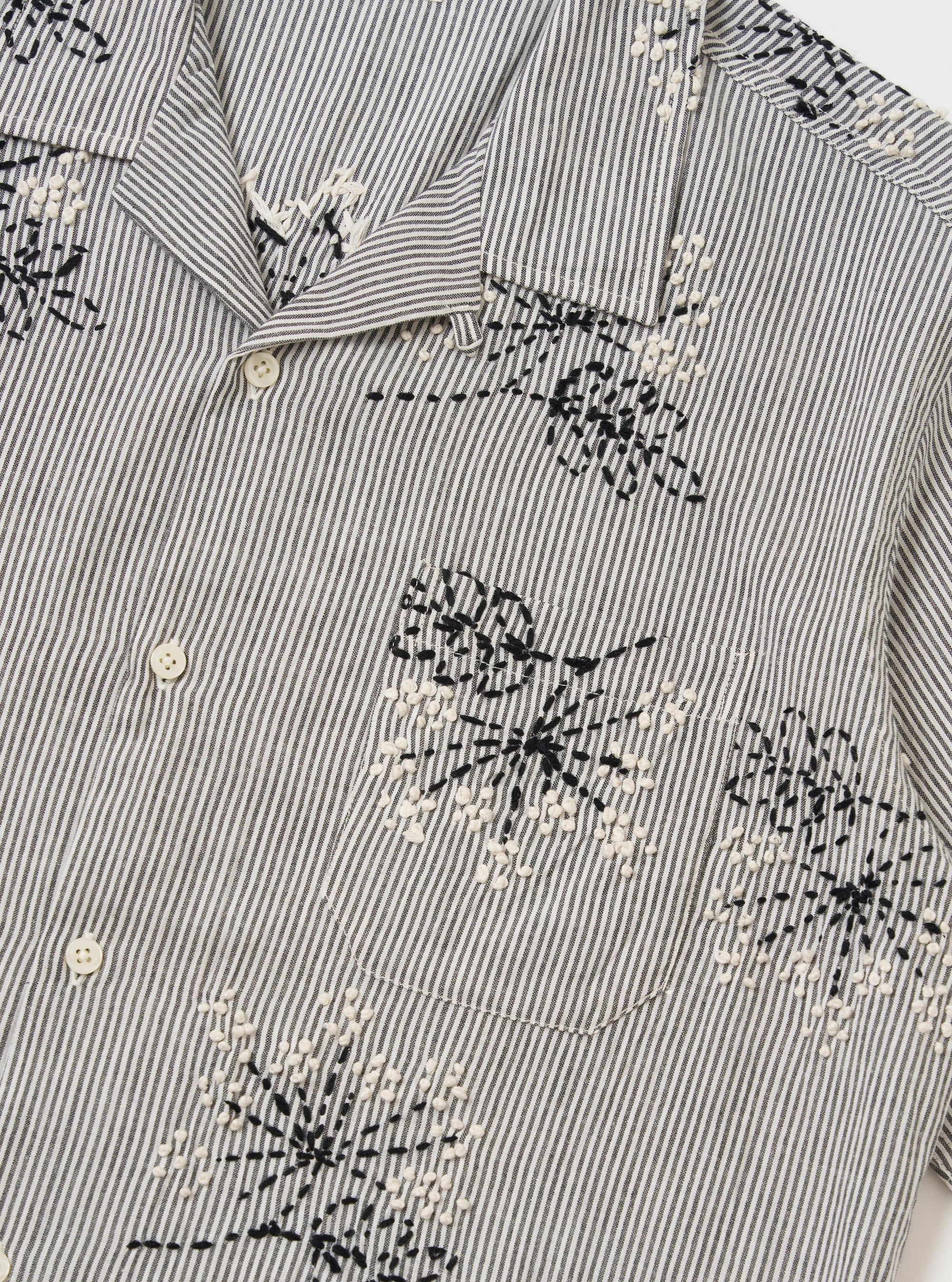 Grey Hand Embroidered Stripe Cotton Road Shirt