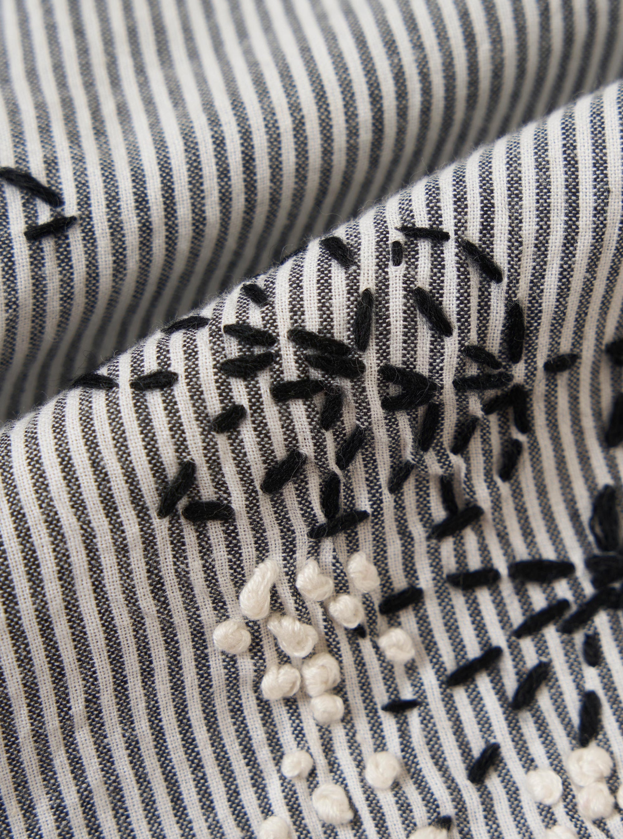Grey Hand Embroidered Stripe Cotton Road Shirt