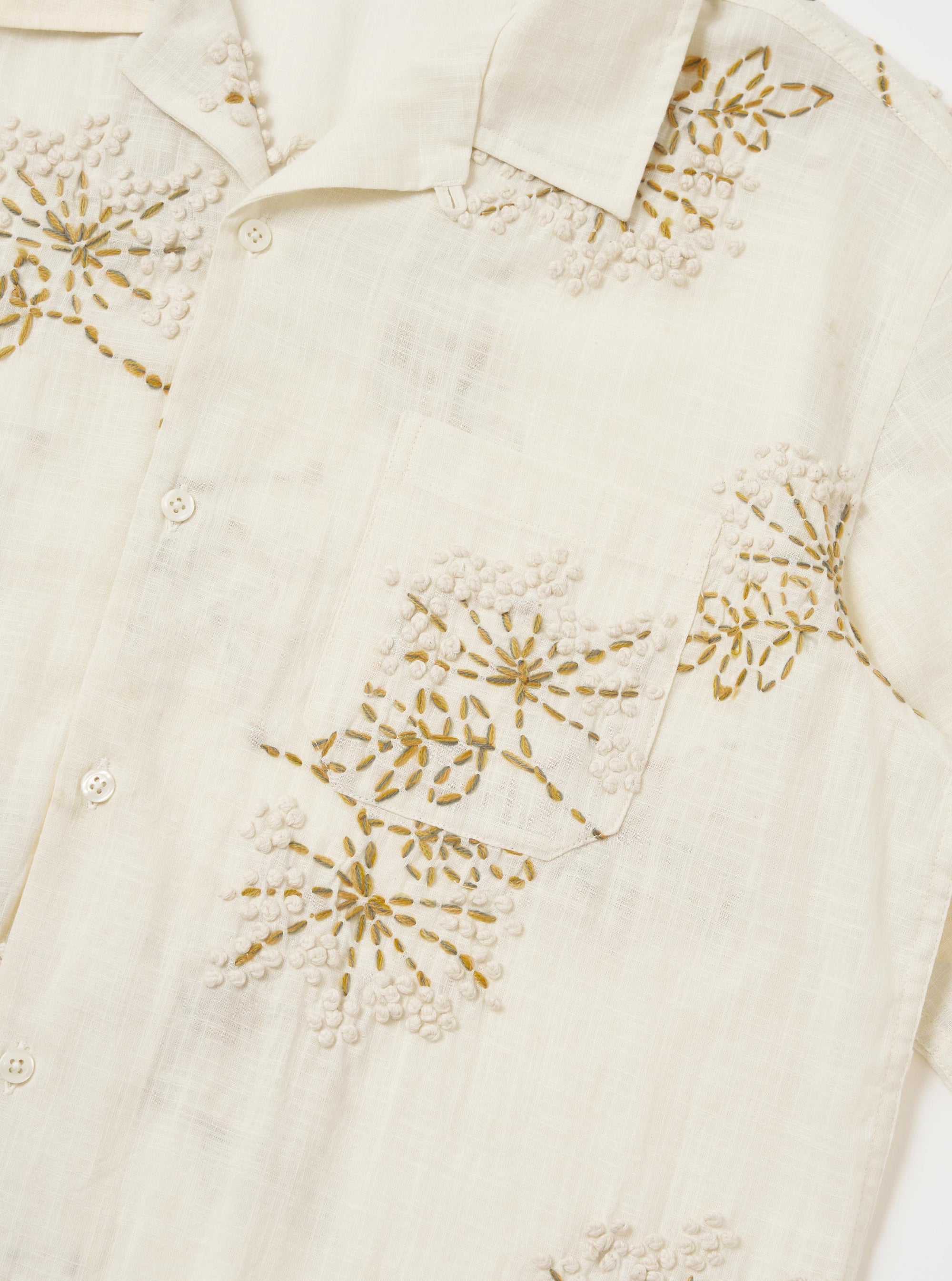 Ecru Hand Embroidered Cotton Road Shirt
