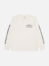 The Paraboot x Universal Works Ecru Single Jersey Long Sleeve Tee, laid flat on a white background. The tee is ecru with text on the chest and sleeves.