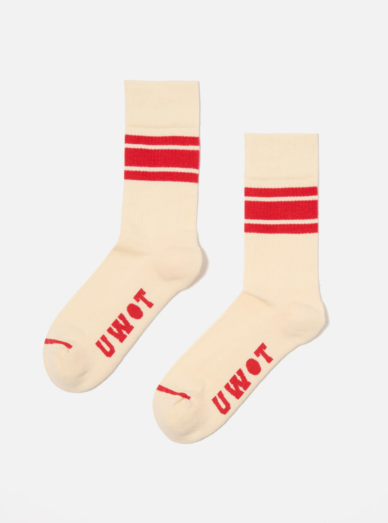 Topologie x Universal Works Ecru/Red Cotton Rib Sport Sock