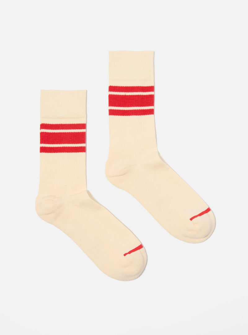 Topologie x Universal Works Ecru/Red Cotton Rib Sport Sock