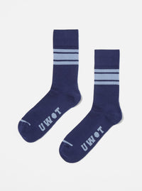 Topologie x Universal Works Navy/Blue Cotton Rib Sport Sock