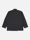 Back view of the Black Twill Kyoto Work Jacket on a white background. The jacket is made of black twill material and has a relaxed fit.