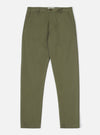 The Light Olive Twill Aston Pant, a twill fabric in light olive, lies on a white background. The pants have a classic fit.