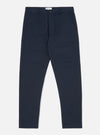 The Navy Twill Aston Pant, laid flat on a white surface. The pants are a dark navy color and appear to be made of twill. They have a classic fit.