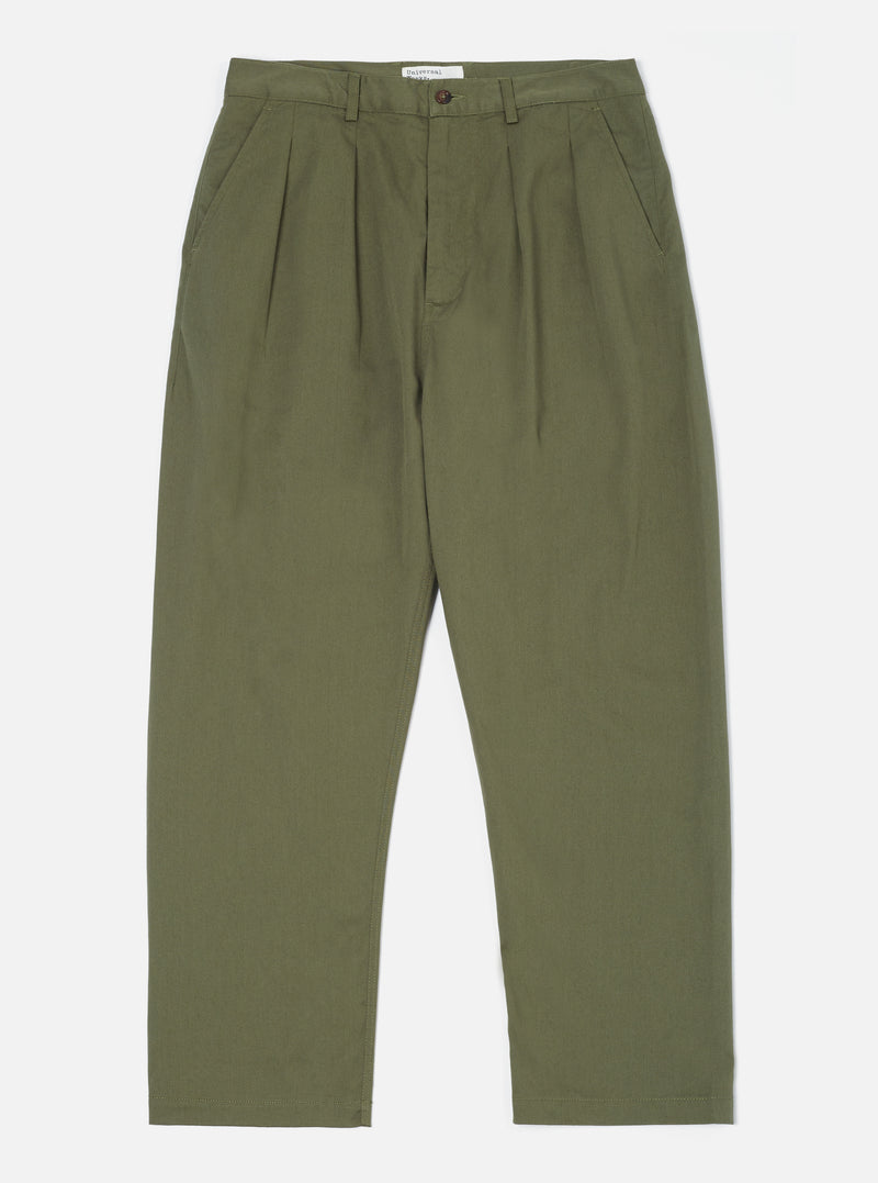 Light Olive Twill Double Pleat Pant