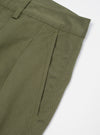 Close-up of the Light Olive Twill Double Pleat Pant on a white surface. The twill fabric and double pleat design are clearly visible.