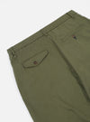 Close-up of the Light Olive Twill Pleated Track Pant on a white background. The twill fabric and button details are clearly visible.