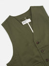 Close-up of the Light Olive Twill Field Waistcoat on a white background. The twill material is visible, showcasing the texture and color. The fit is classic with button closure.