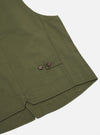 Close-up of the Light Olive Twill Field Waistcoat on a white background. Shows the twill texture, buttons, pocket detail, and tailored fit.