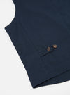 Close-up of the Navy Twill Field Waistcoat on a white background. Shows the twill texture, brown buttons, and tailored fit.