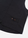 Close-up of the Black Twill Field Waistcoat on a white background. Shows the dark fabric, brown buttons, and tailored fit.