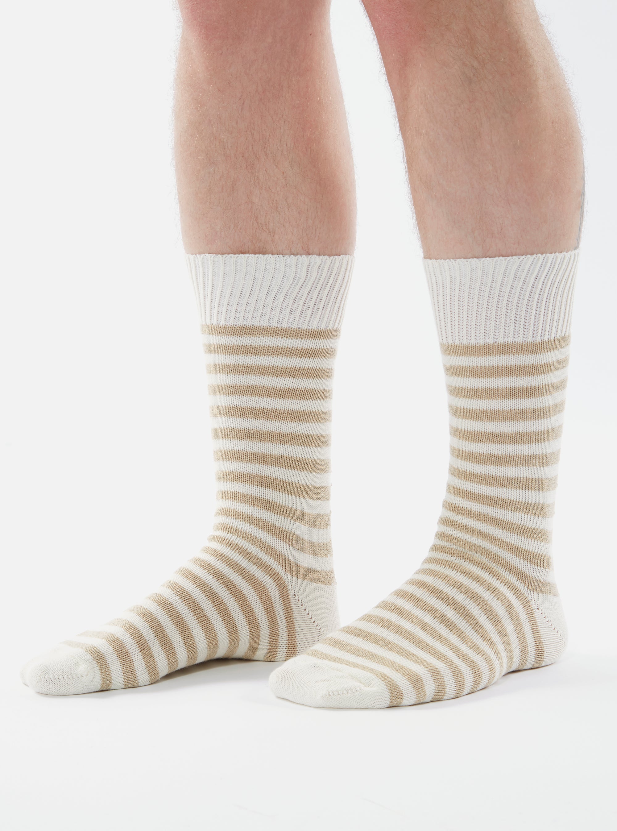 Ecru Cotton Stripe Sock