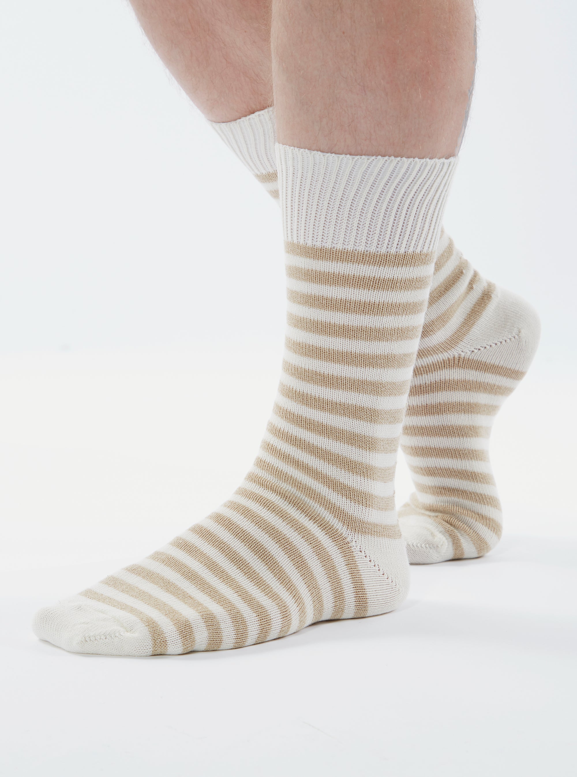 Ecru Cotton Stripe Sock