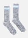 Two Cornish Blue Cotton Everyday Stripe Sock on a white background. The socks are striped with light blue and white at the top.