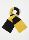 Close-up of a Black/Yellow Soft Wool Deluxe Football Scarf on a white surface. The scarf features alternating black and yellow stripes.