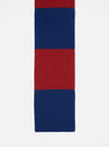 Close-up of a Red/Blue Soft Wool Deluxe Football Scarf on a white background. The scarf features alternating red and blue stripes, showcasing its soft wool texture.