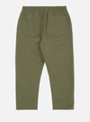 Back view of light olive twill hi water trouser on a white background. The trousers have an elastic waist and two back pockets.